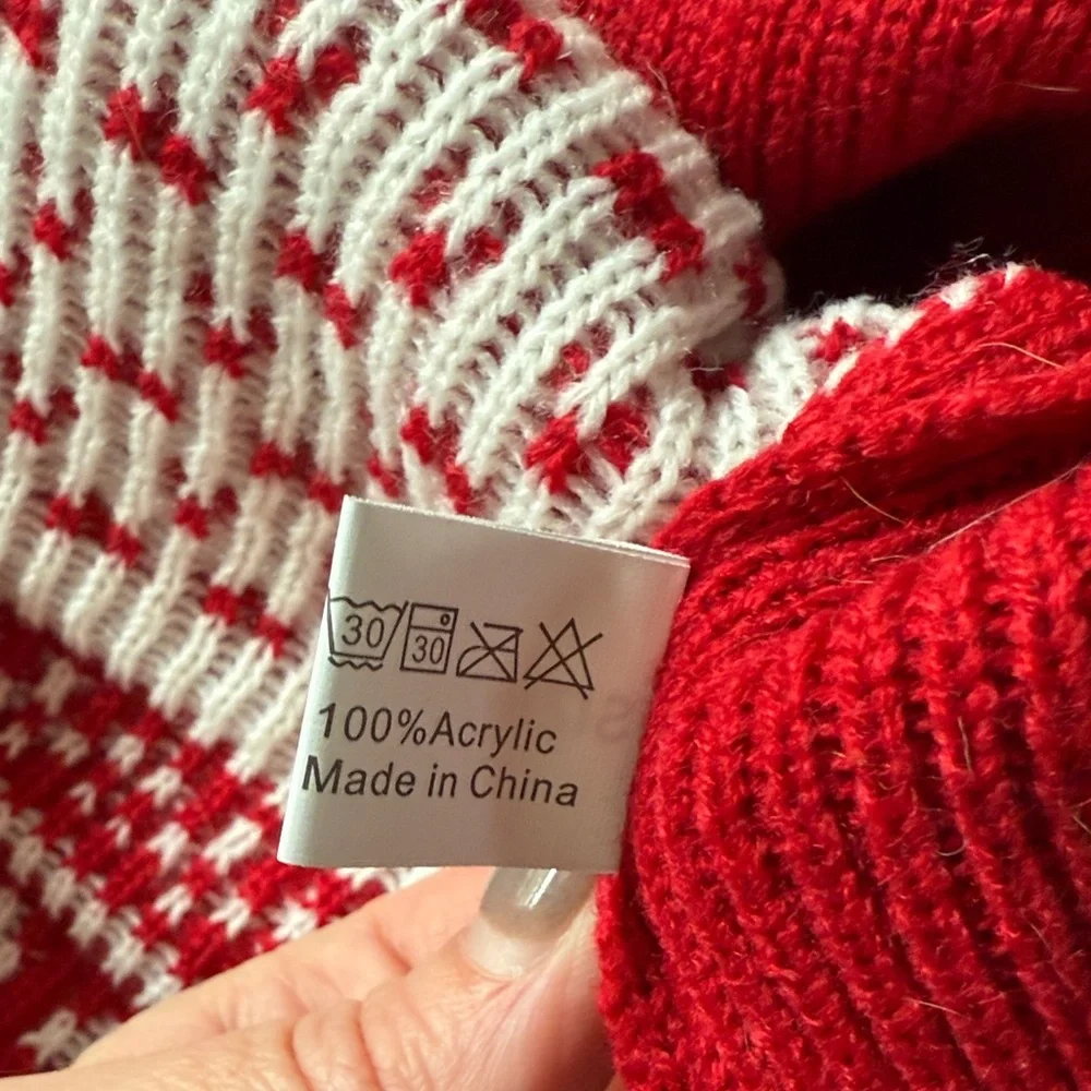 Red and White Dog Sweater with Reindeer Pattern